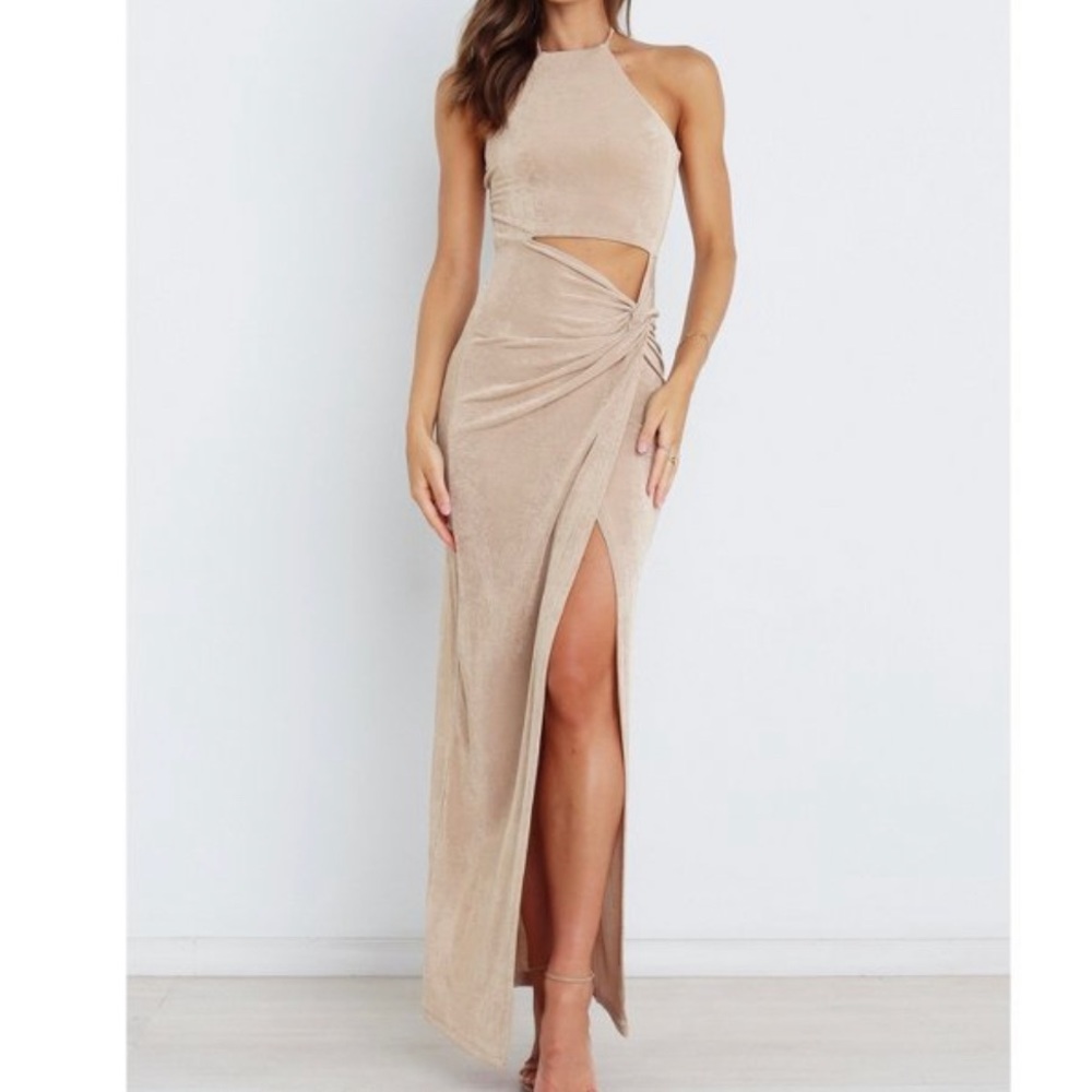 Petal & Pup Tan Halter Maxi Dress